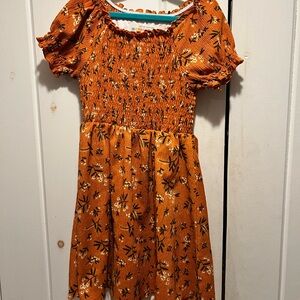Dot Dot Smile Orange Floral Puff Sleeve Sundress